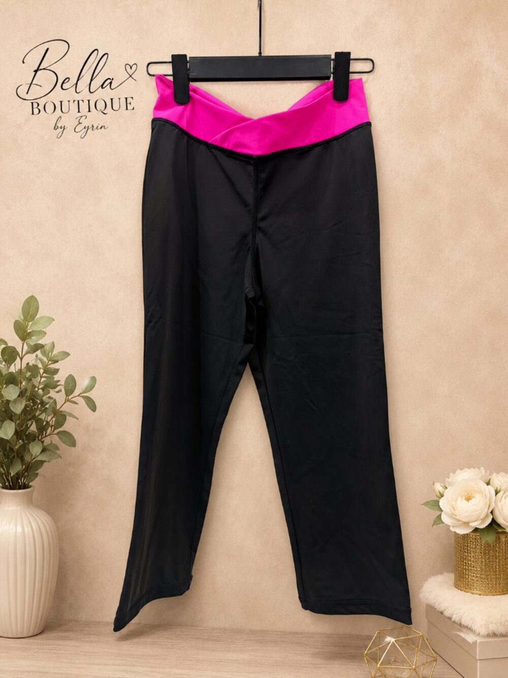 Balera Dance Black Cropped Performance Leggings with Pink Waistband | Women's